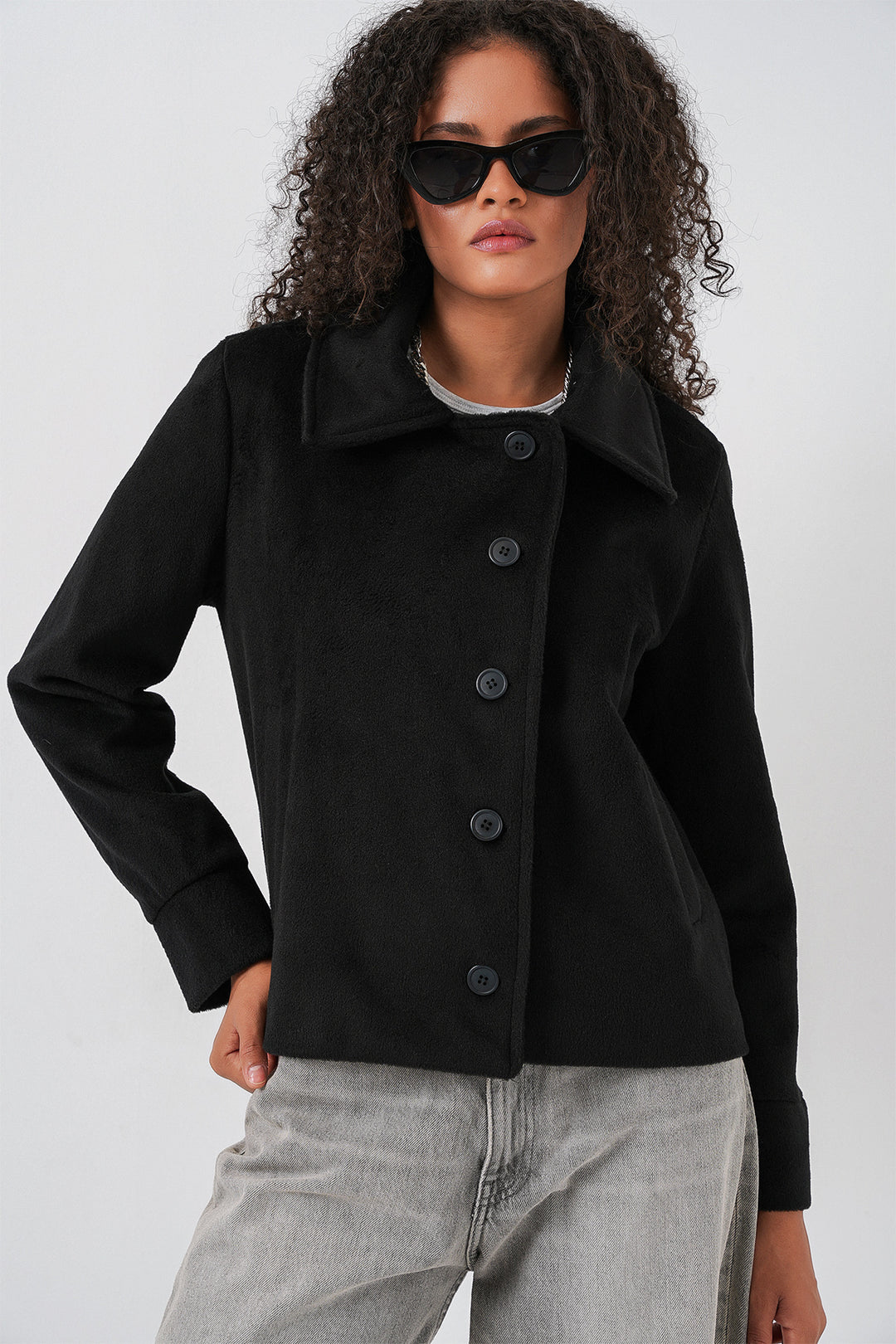 Bigdart Veste courte en laine à doublure oversize pour femme 0726 - Noir