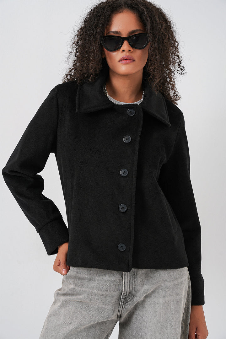 Bigdart Veste courte en laine à doublure oversize pour femme 0726 - Noir
