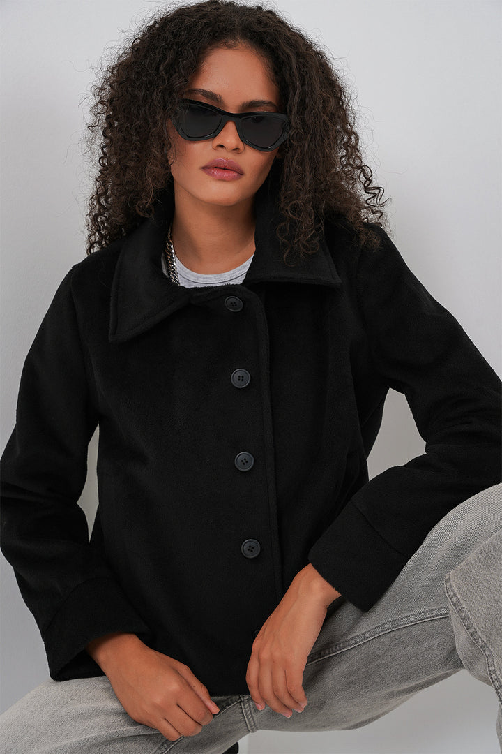 Bigdart Veste courte en laine à doublure oversize pour femme 0726 - Noir