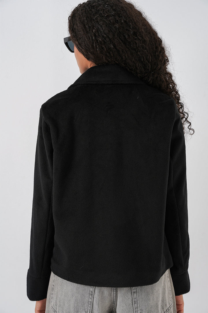 Bigdart Veste courte en laine à doublure oversize pour femme 0726 - Noir