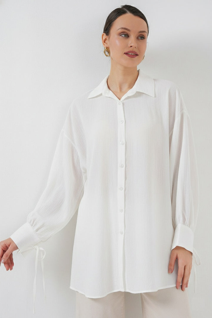 Bigdart Kadın Oversize Bağcıklı Gömlek 5954 - Blanc