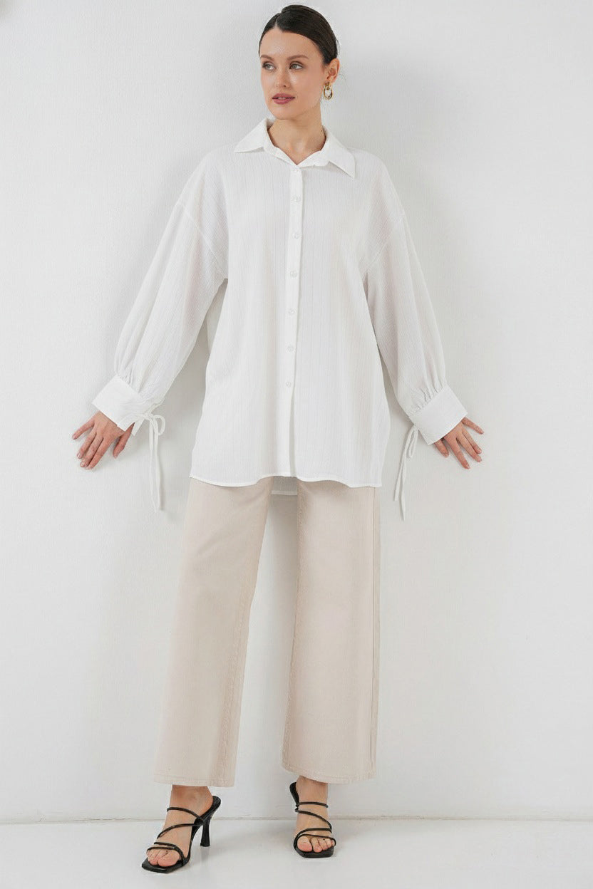 Bigdart Kadın Oversize Bağcıklı Gömlek 5954 - Blanc