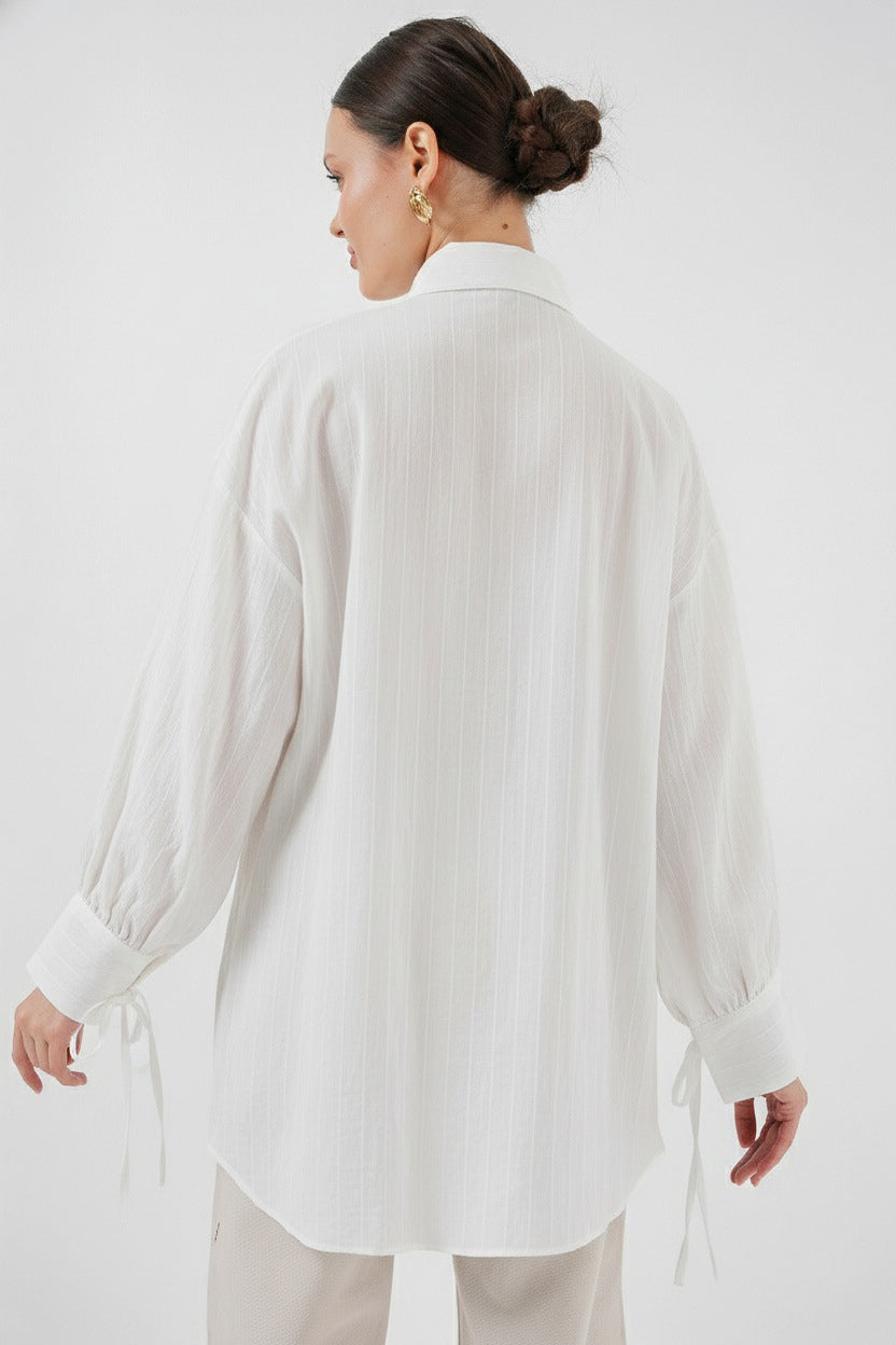 Bigdart Kadın Oversize Bağcıklı Gömlek 5954 - Blanc