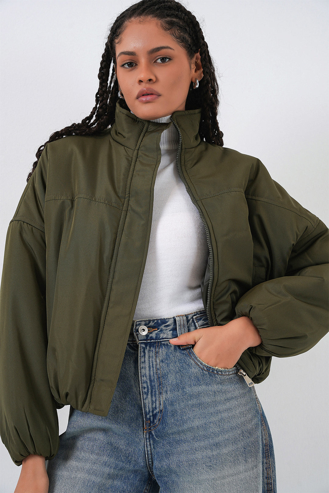 Bigdart Doudoune Bomber Oversize pour Femmes 5124 - Kaki