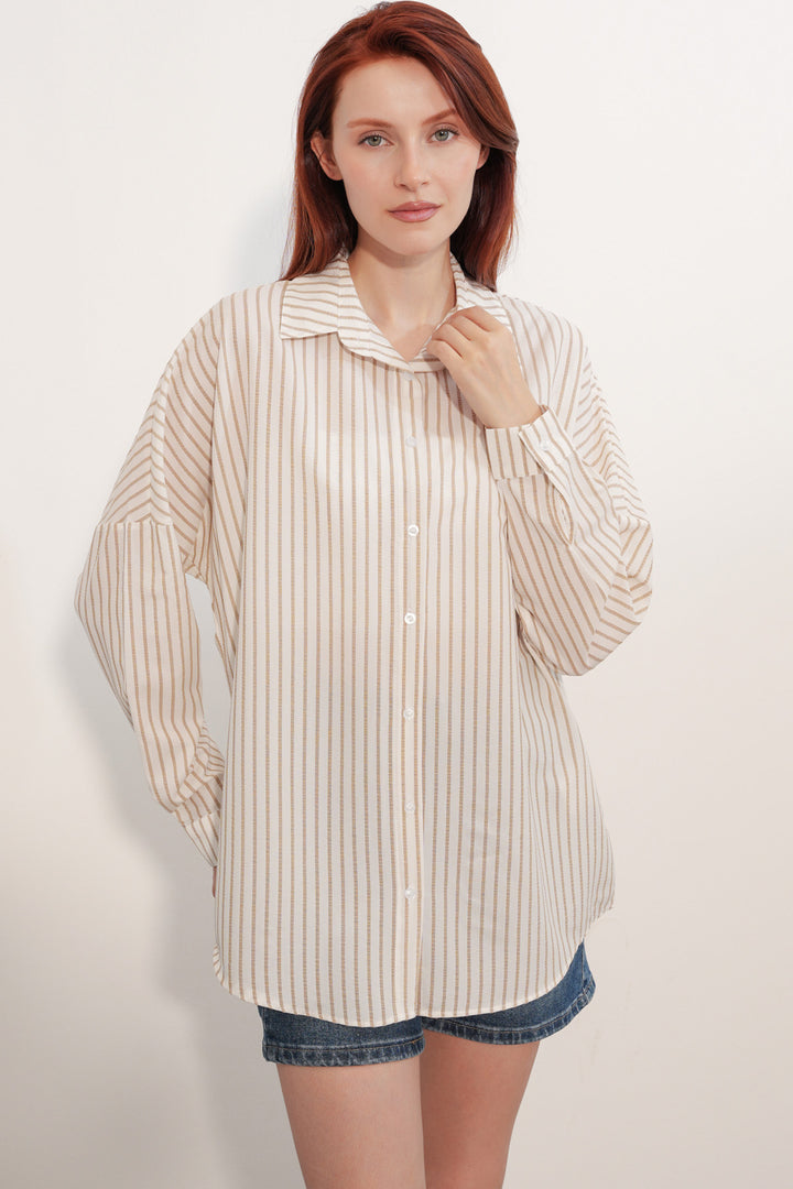 Bigdart Chemise rayée oversize femme 20412 - Marron