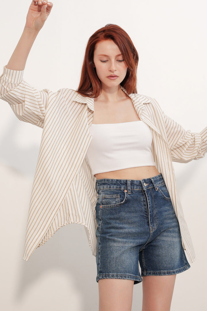 Bigdart Chemise rayée oversize femme 20412 - Marron