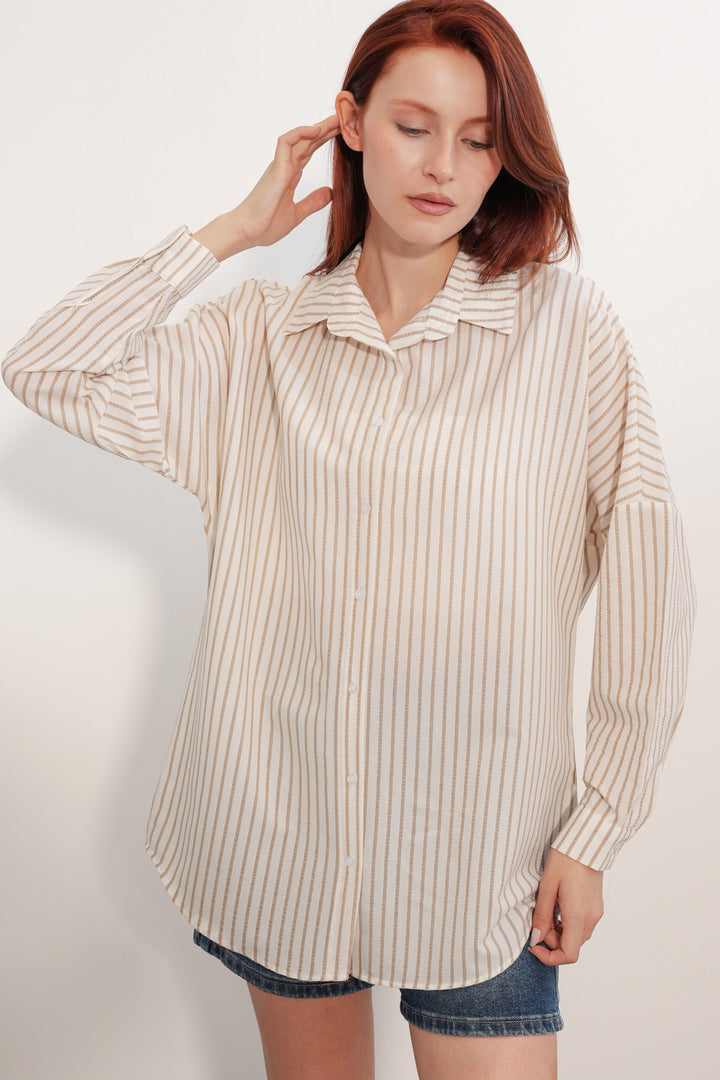 Bigdart Chemise rayée oversize femme 20412 - Marron