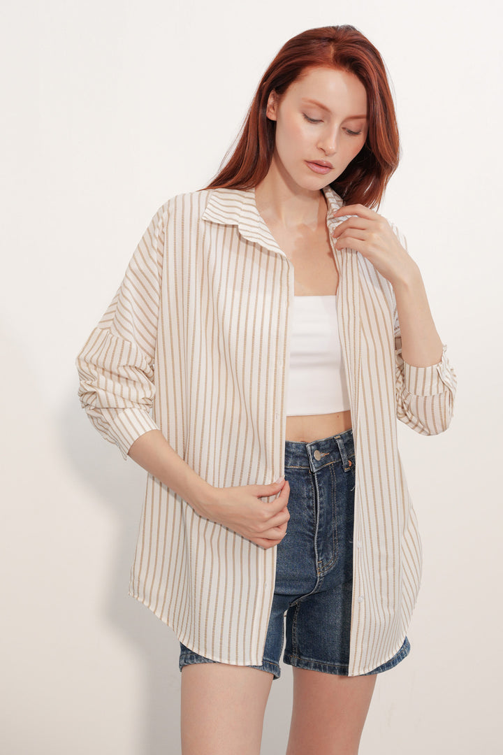 Bigdart Chemise rayée oversize femme 20412 - Marron