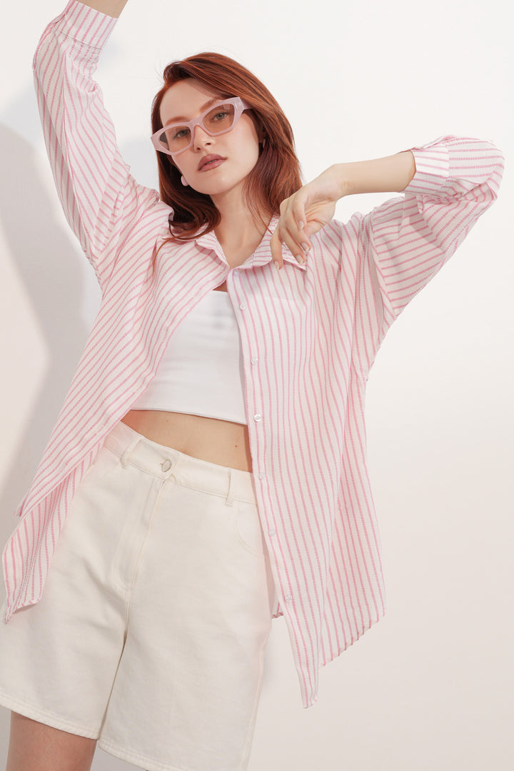Bigdart Chemise rayée oversize femme 20412 - Rose
