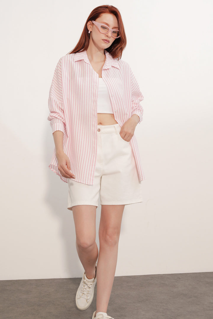 Bigdart Chemise rayée oversize femme 20412 - Rose