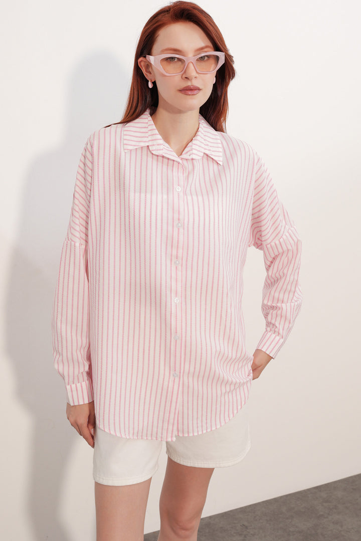 Bigdart Chemise rayée oversize femme 20412 - Rose