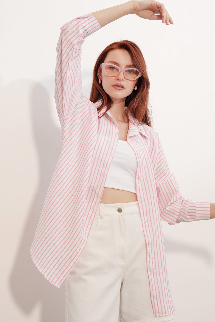 Bigdart Chemise rayée oversize femme 20412 - Rose