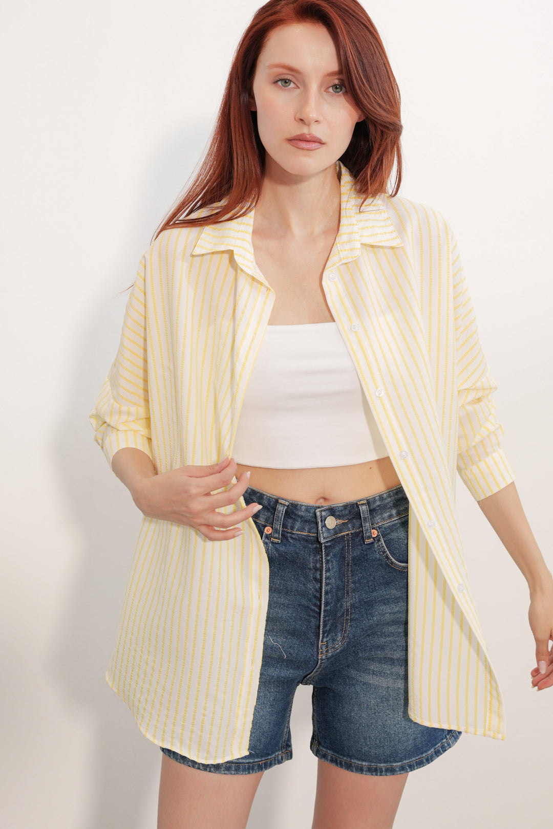 Bigdart Chemise rayée oversize femme 20412 - Jaune