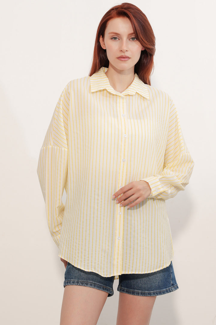 Bigdart Chemise rayée oversize femme 20412 - Jaune