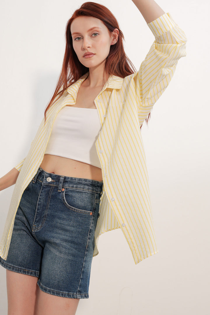 Bigdart Chemise rayée oversize femme 20412 - Jaune