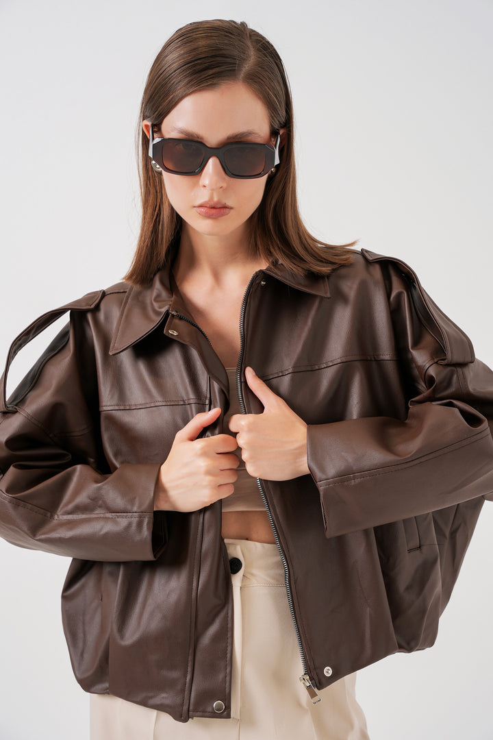 Bigdart Veste en cuir oversize pour femme 1055 - Marron