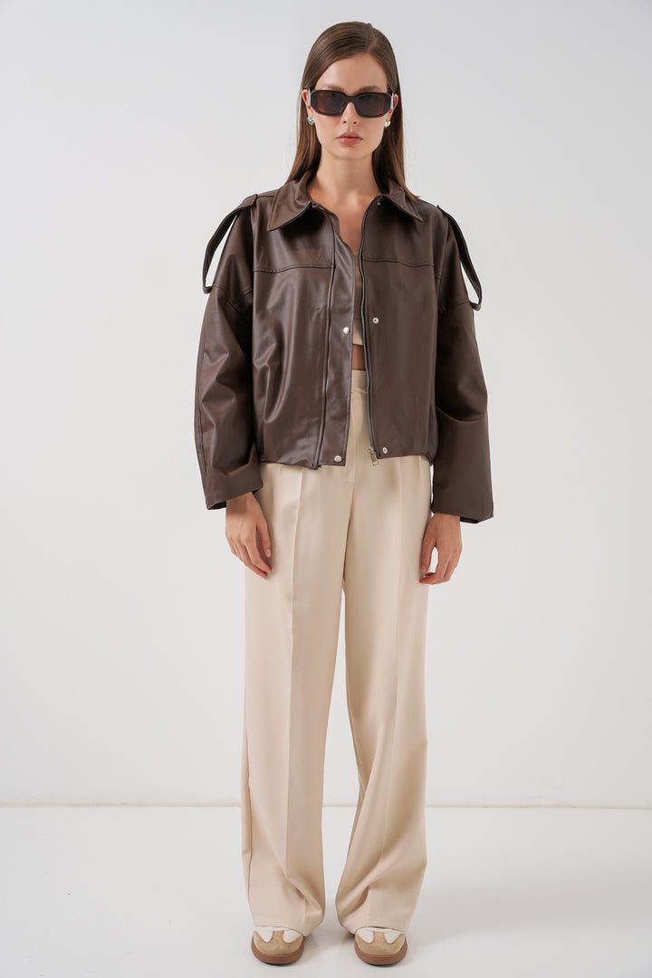 Bigdart Veste en cuir oversize pour femme 1055 - Marron