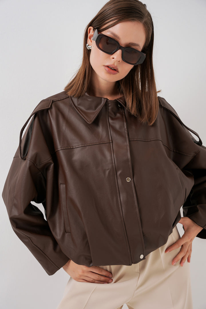 Bigdart Veste en cuir oversize pour femme 1055 - Marron