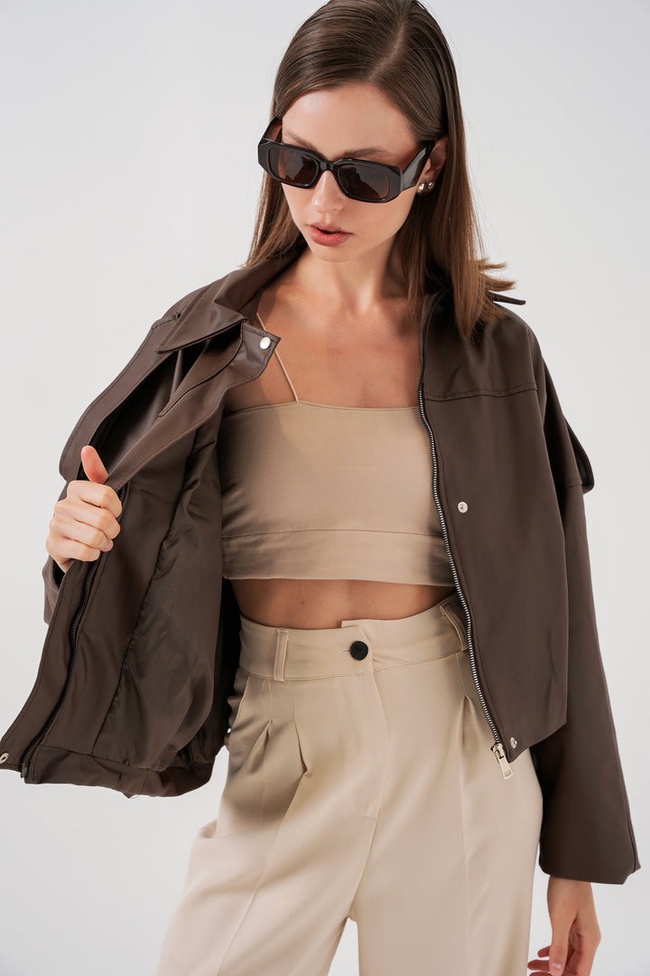 Bigdart Veste en cuir oversize pour femme 1055 - Marron