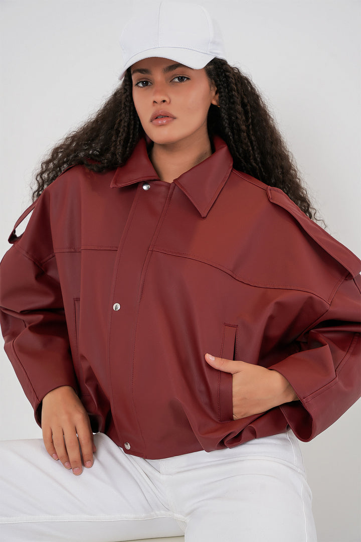 Bigdart Veste en cuir oversize pour femme 1055 - Terre cuite