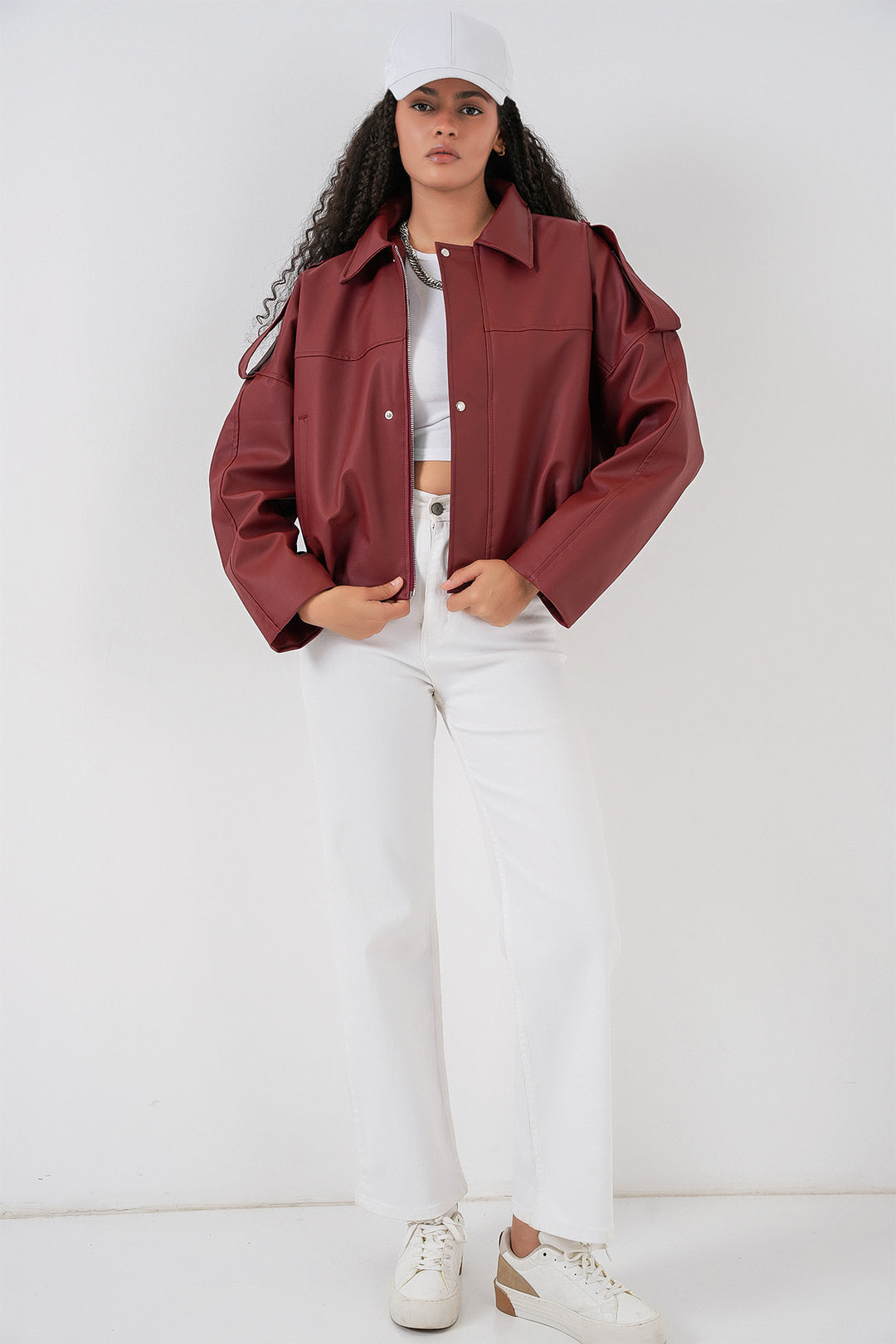 Bigdart Veste en cuir oversize pour femme 1055 - Terre cuite