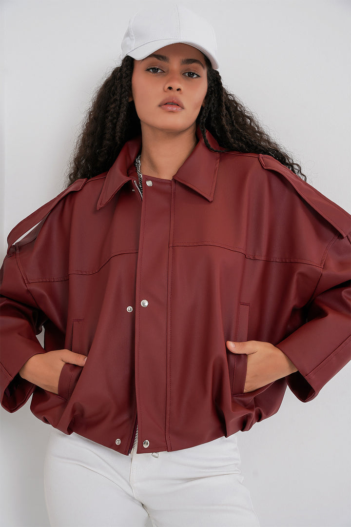Bigdart Veste en cuir oversize pour femme 1055 - Terre cuite