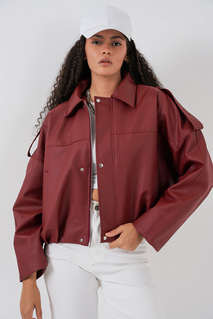 Bigdart Veste en cuir oversize pour femme 1055 - Terre cuite