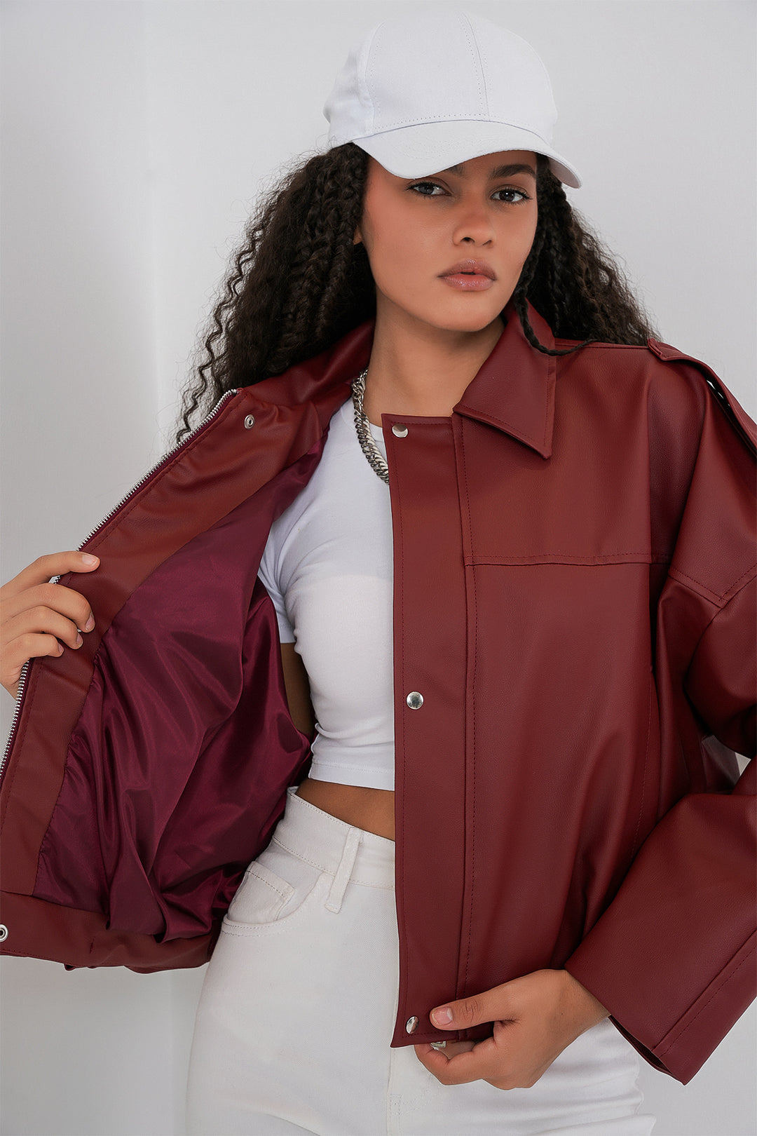Bigdart Veste en cuir oversize pour femme 1055 - Terre cuite
