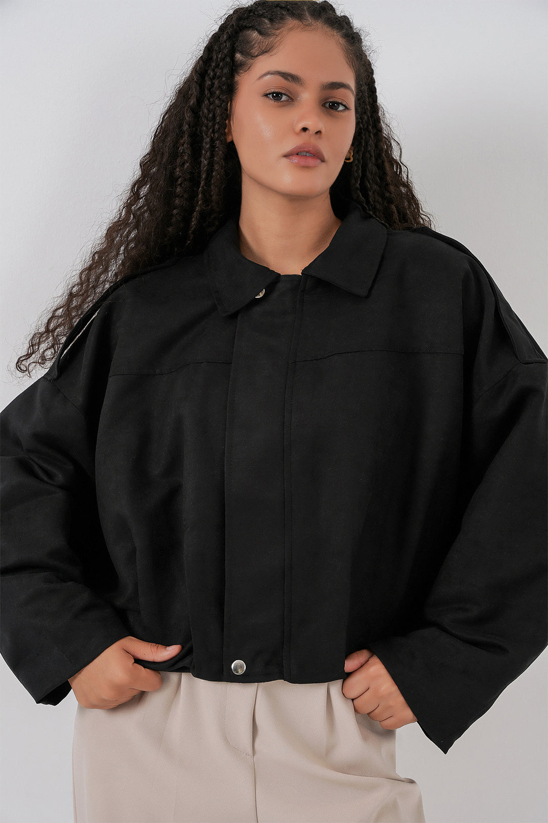 Bigdart Veste en suède oversize noire pour femme 1055