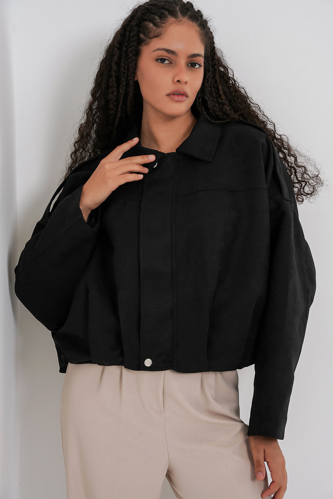 Bigdart Veste en suède oversize noire pour femme 1055