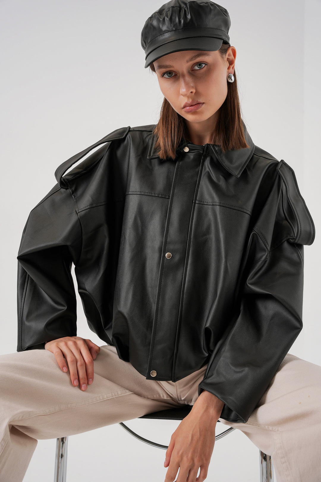 Bigdart Veste en cuir oversize pour femme 1055 - Noir