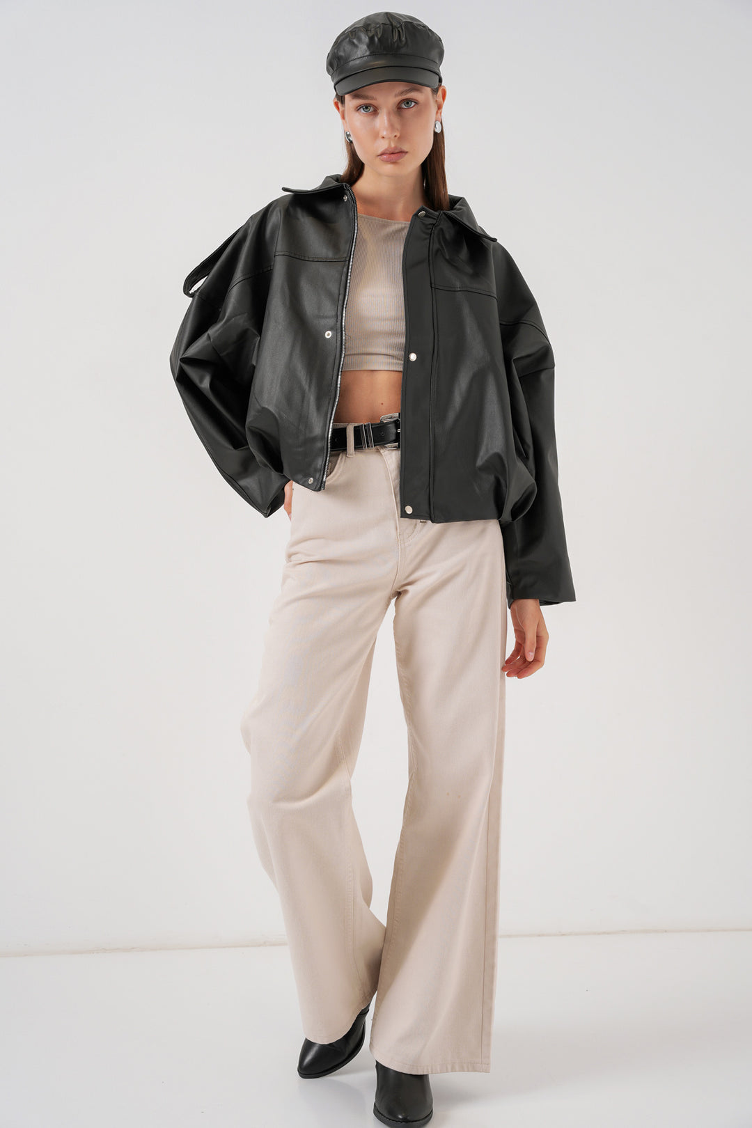Bigdart Veste en cuir oversize pour femme 1055 - Noir