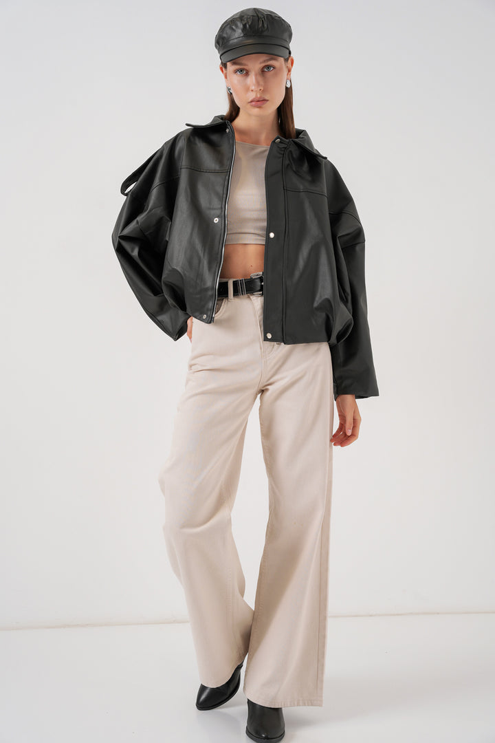 Bigdart Veste en cuir oversize pour femme 1055 - Noir