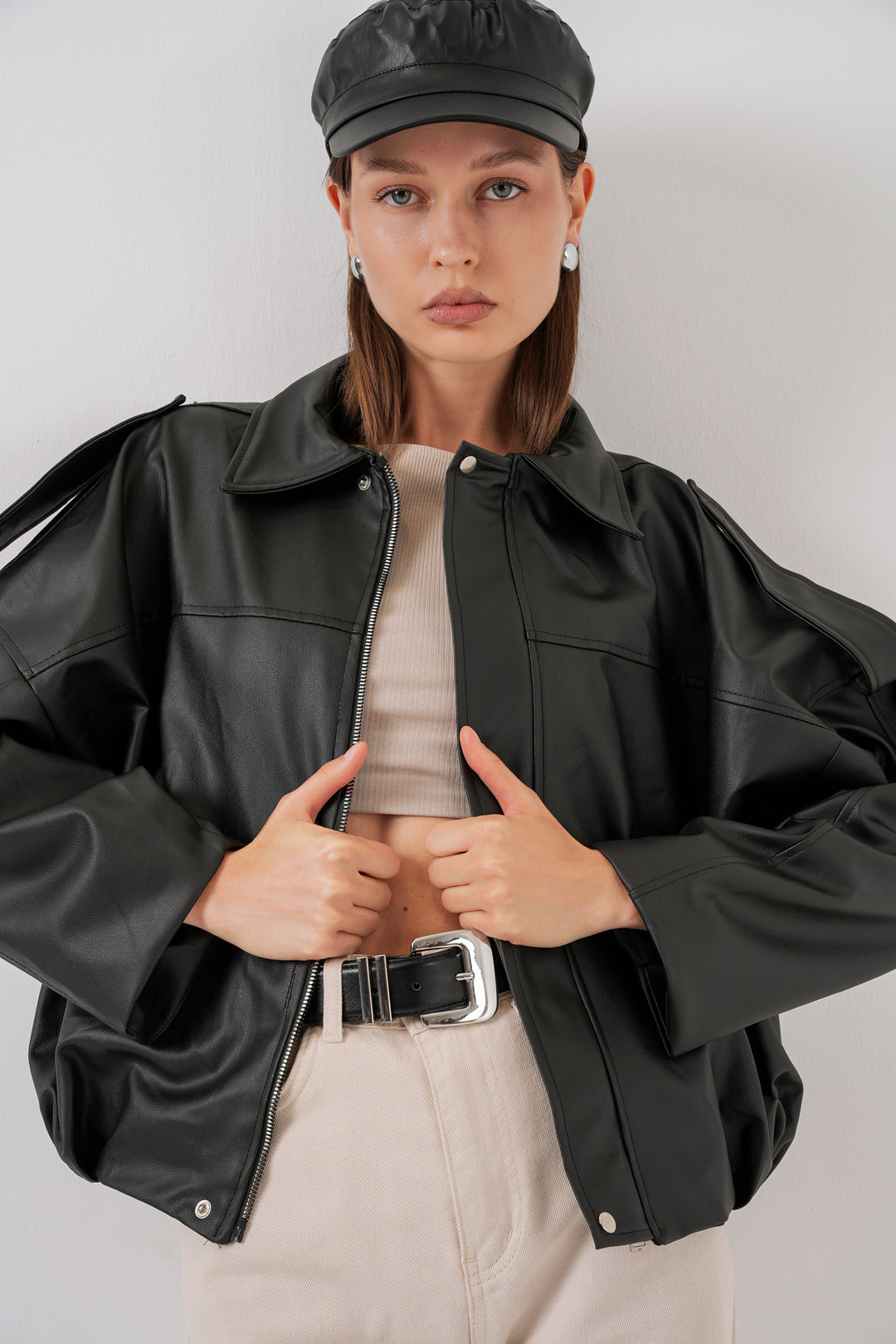 Bigdart Veste en cuir oversize pour femme 1055 - Noir