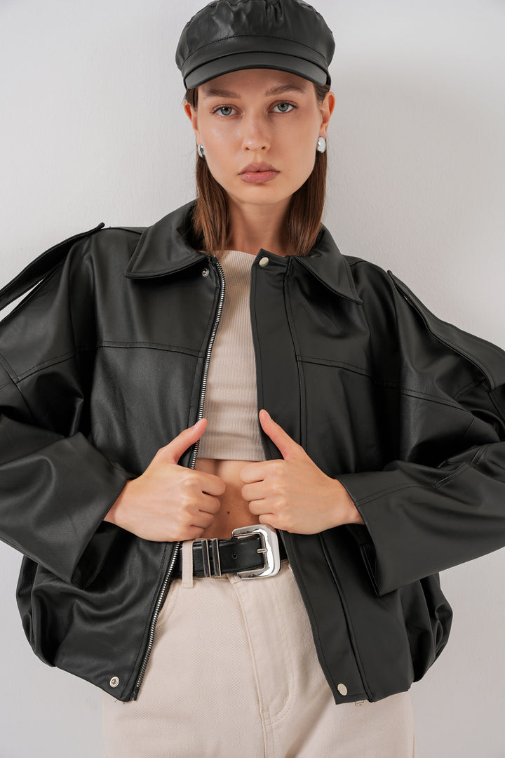 Bigdart Veste en cuir oversize pour femme 1055 - Noir