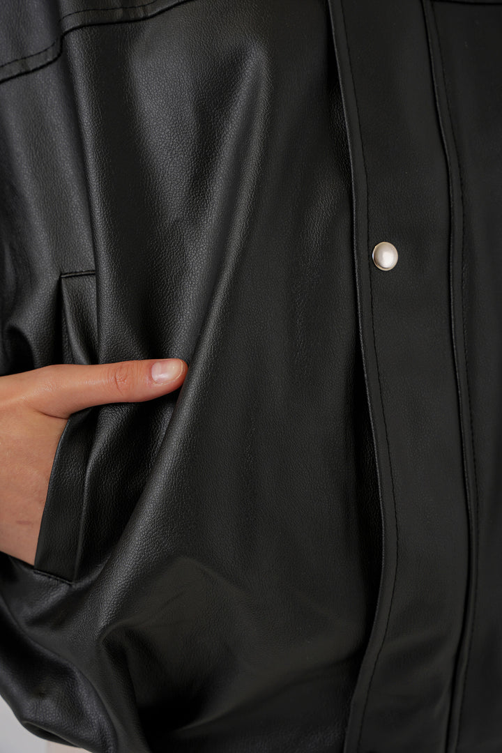 Bigdart Veste en cuir oversize pour femme 1055 - Noir