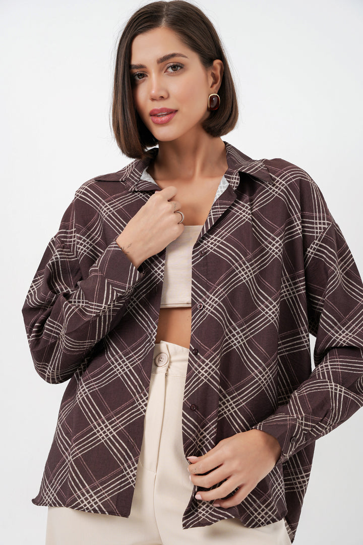 Bigdart Chemise oversize à motifs pour femme 20372 - Marron