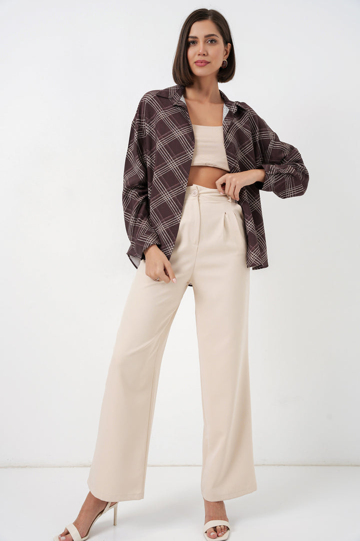 Bigdart Chemise oversize à motifs pour femme 20372 - Marron