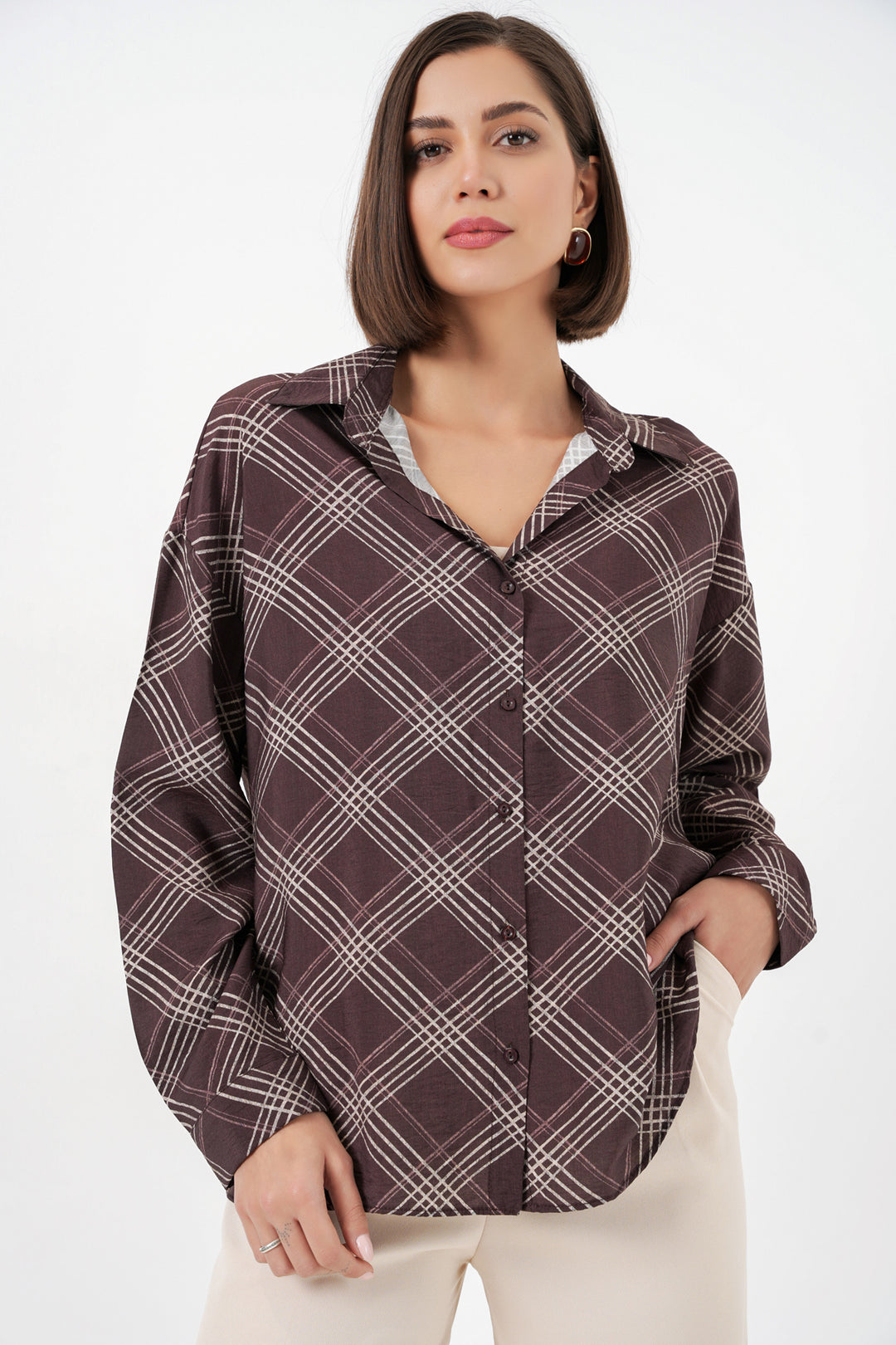 Bigdart Chemise oversize à motifs pour femme 20372 - Marron
