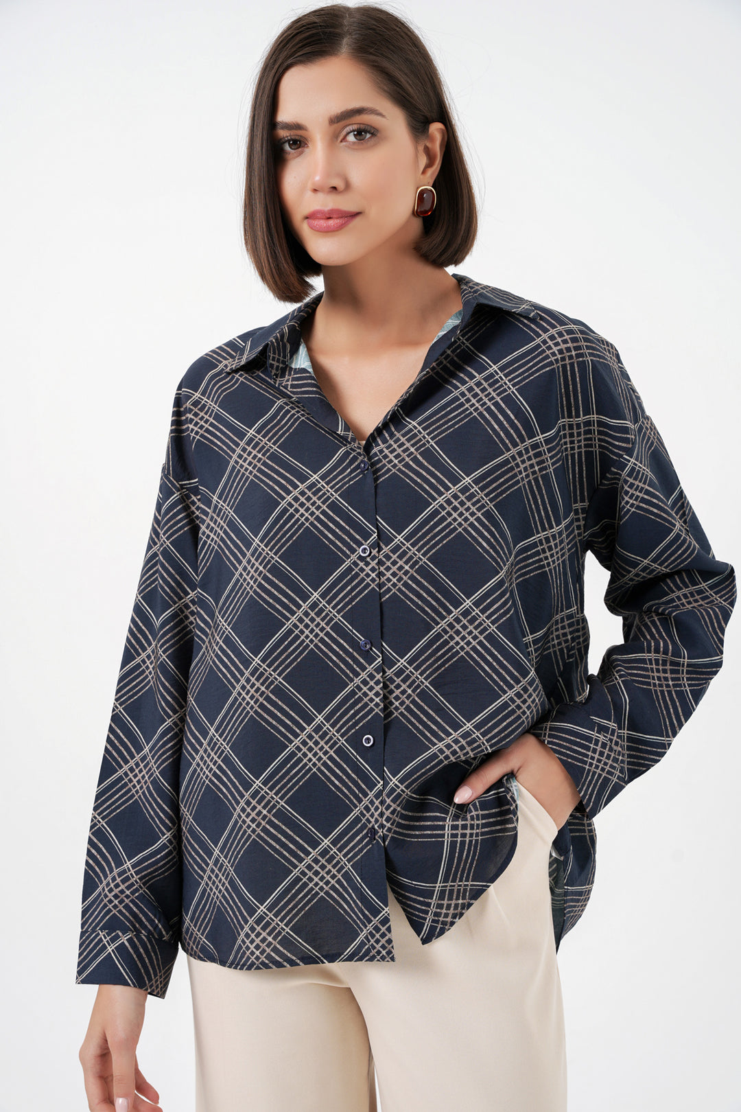 Bigdart Chemise oversize à motifs pour femme 20372 - Bleu marine