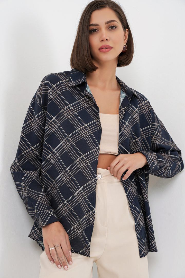 Bigdart Chemise oversize à motifs pour femme 20372 - Bleu marine