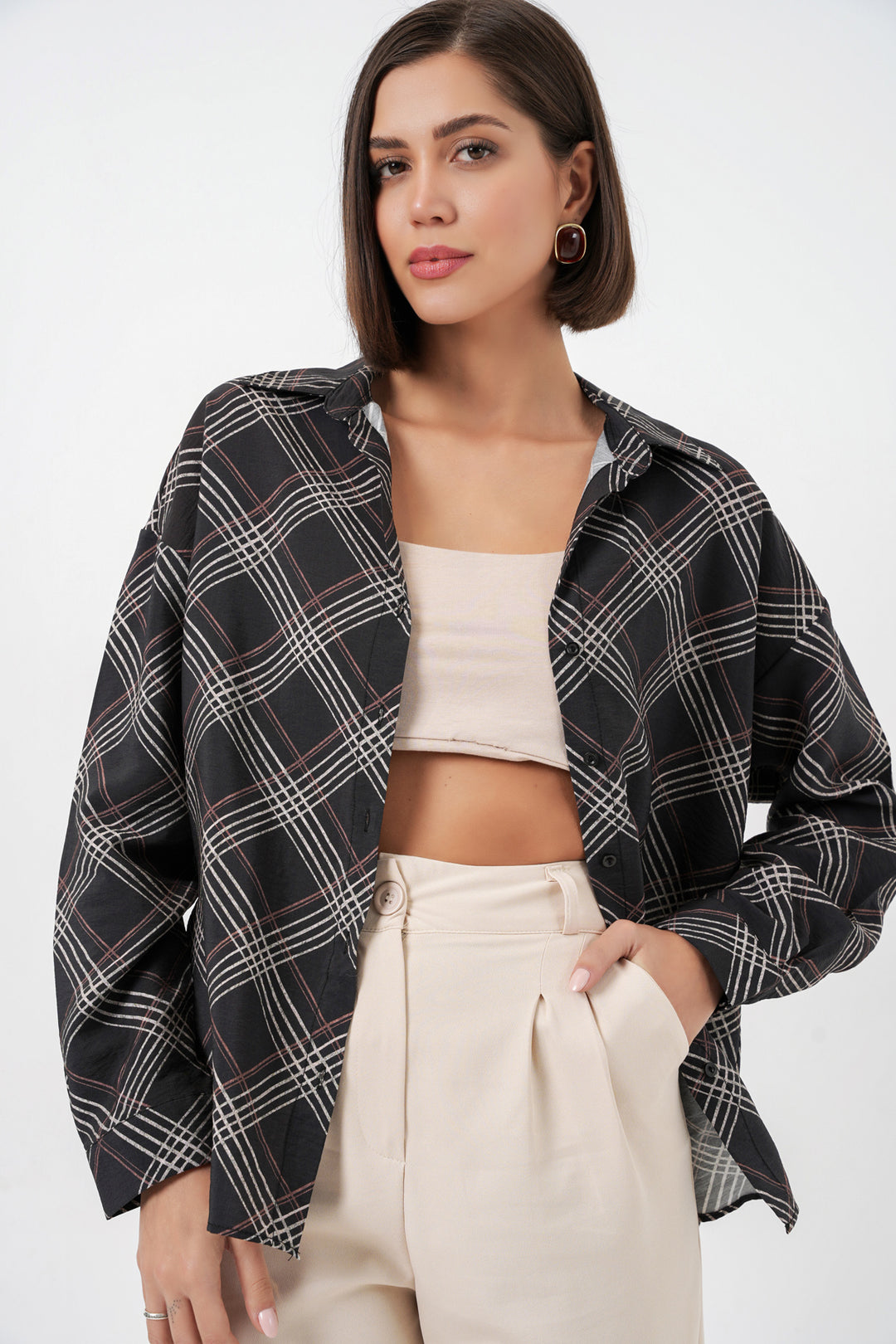 Bigdart Chemise oversize à motifs pour femme 20372 - Noir