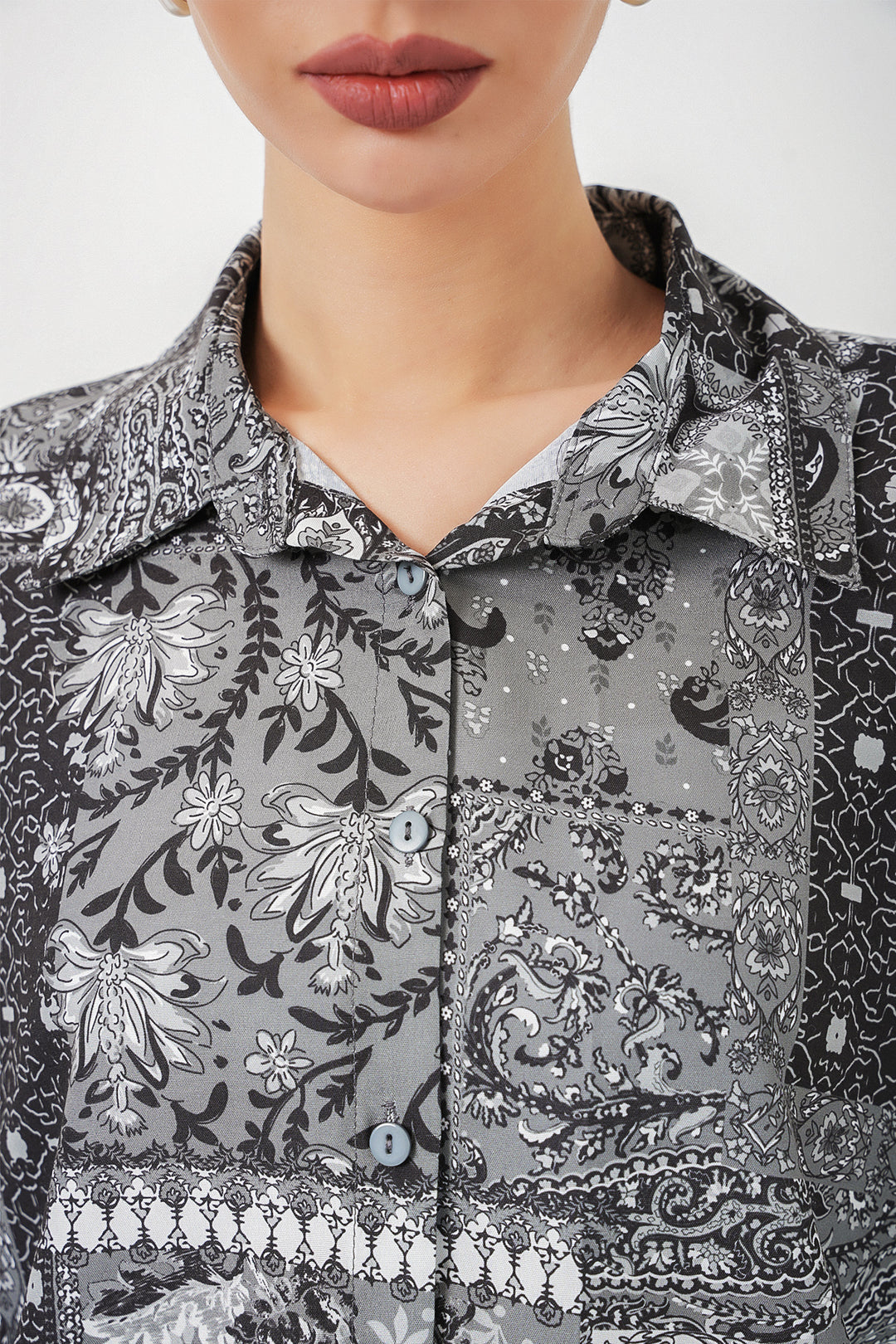 Bigdart Chemise satinée oversize à motifs femme 20365 - Anthracite