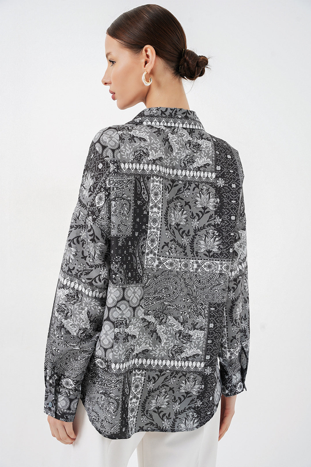 Bigdart Chemise satinée oversize à motifs femme 20365 - Anthracite