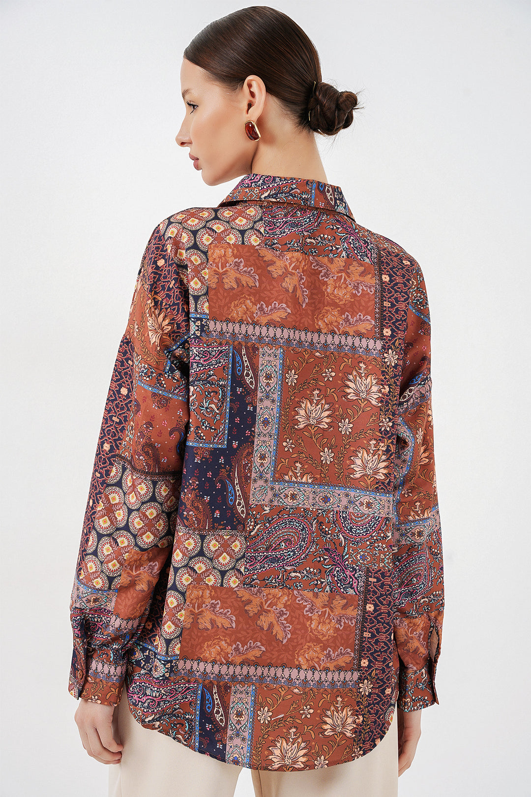 Bigdart Chemise satinée oversize à motifs femme 20365 - Terre cuite