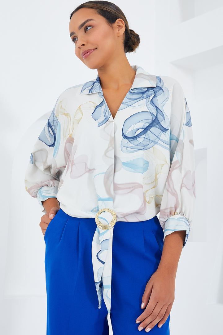 Bigdart Chemise crop satin oversize drapée pour femme 906 - Bleu