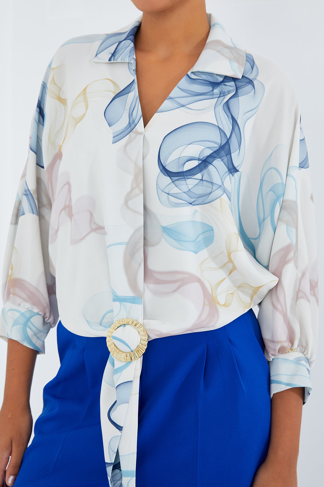 Bigdart Chemise crop satin oversize drapée pour femme 906 - Bleu