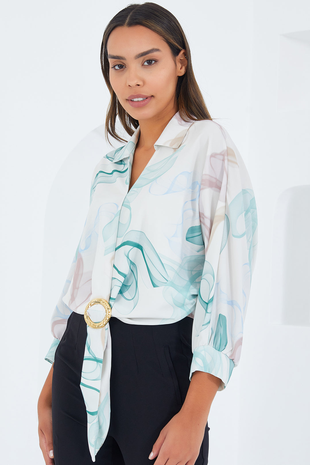 Bigdart Chemise crop satin oversize drapée pour femme 906 - Menthe