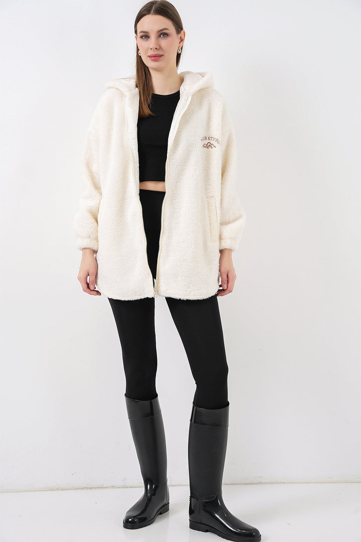 Bigdart Femme Manteau Oversize à Capuche en Peluche 5207 - Écru