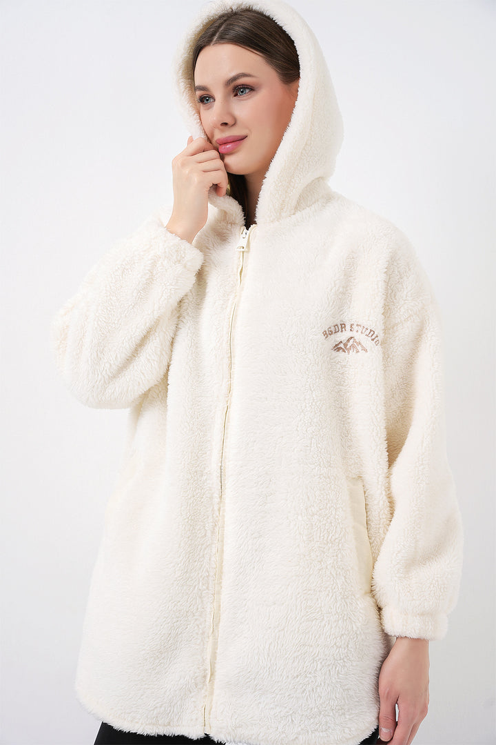 Bigdart Femme Manteau Oversize à Capuche en Peluche 5207 - Écru